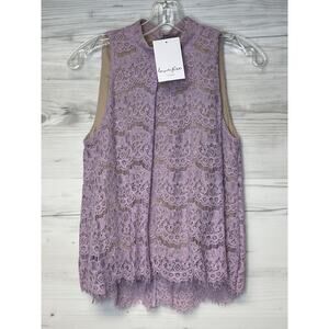 Love Fire Sleeveless Lace Blouse Womens Small Purple Mock Neck Floral Lined